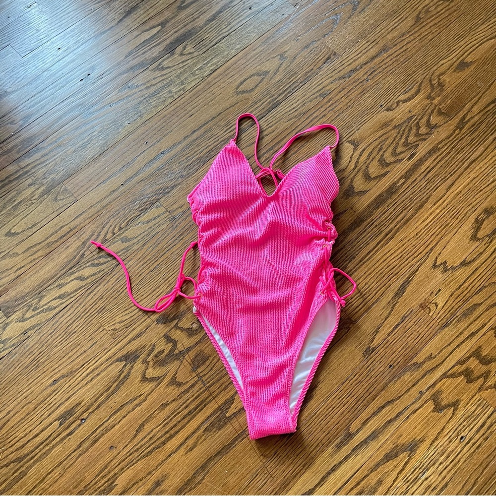 Pink One Piece Swimsuit with Adjustable Straps